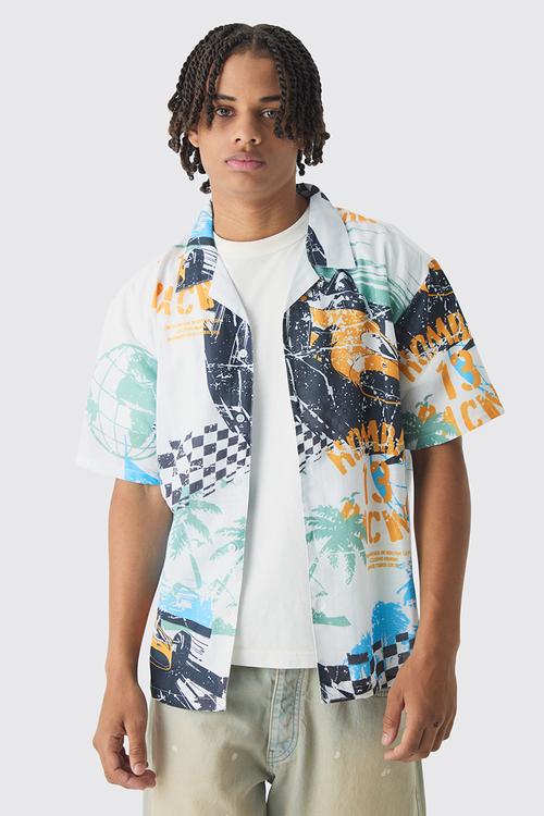 Oversized Slub Moto Shirt - multi