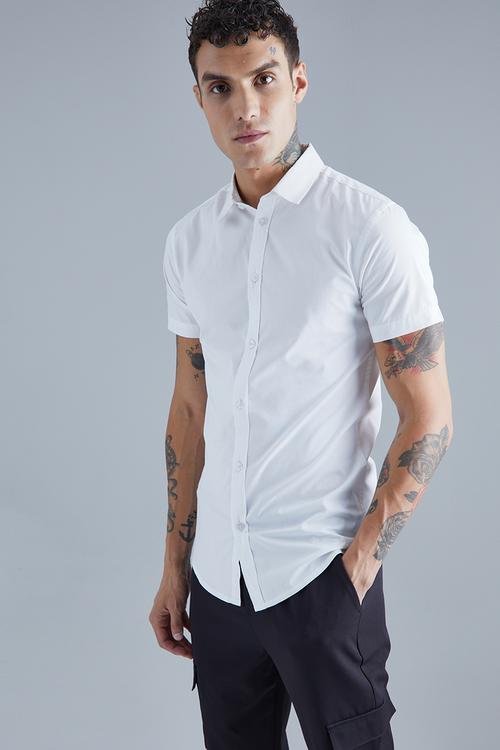 Stretch Fit Short Sleeve Shirt - white