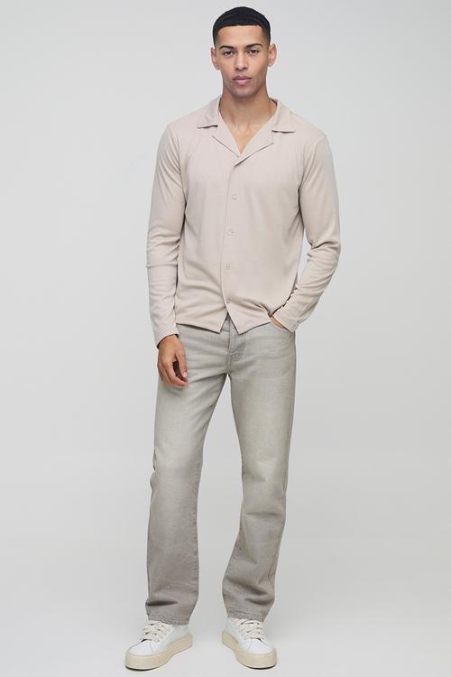Regular Fit Long Sleeve Interlock Shirt - Stone