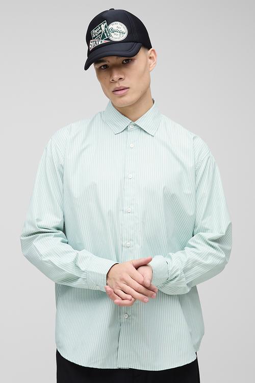 Super Oversized Long Sleeve Stripe Shirt - Green