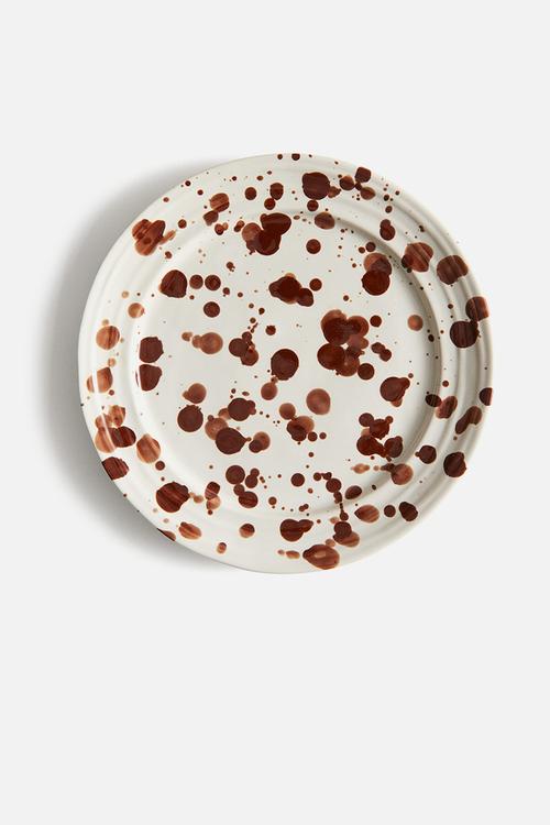 Large stoneware plate - brown/spotted