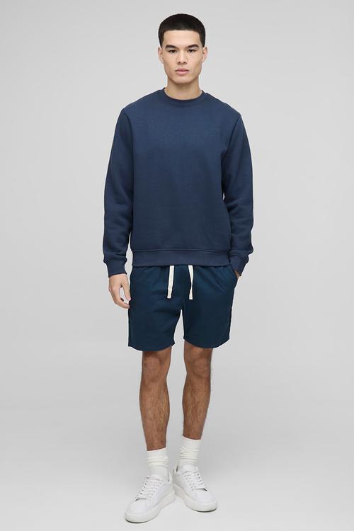 Elasticated Waist Slim Fit Twill Shorts - Navy