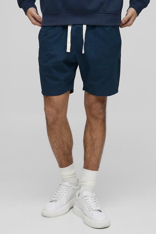 Elasticated Waist Slim Fit Twill Shorts - Navy