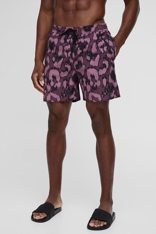 Mid Length Leopard Printed Swim Short - Purple