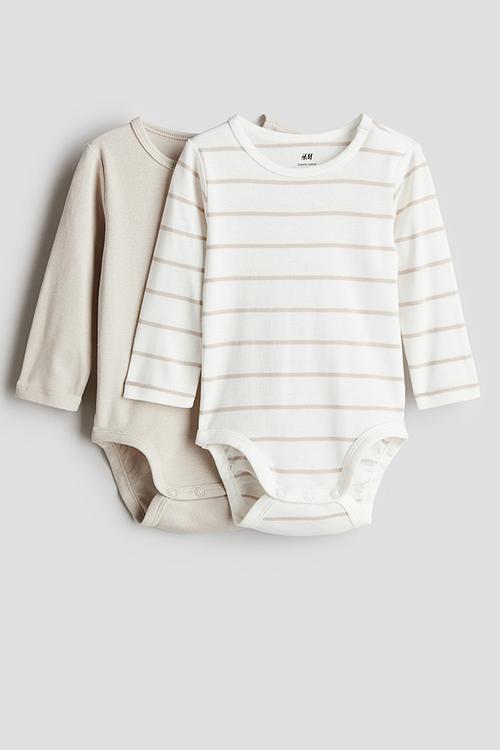 2 Pack long-sleeved bodysuits - beige/white striped