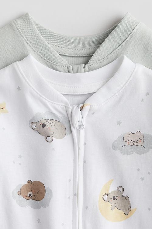 2 Pack zip-up sleepsuits -  light dusty green/patterned
