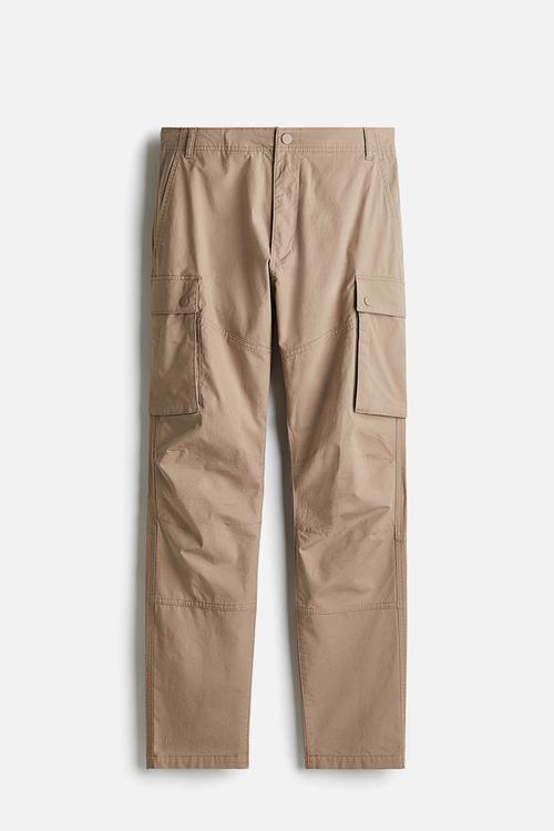 Slim fit ripstop cargo trousers - dark beige