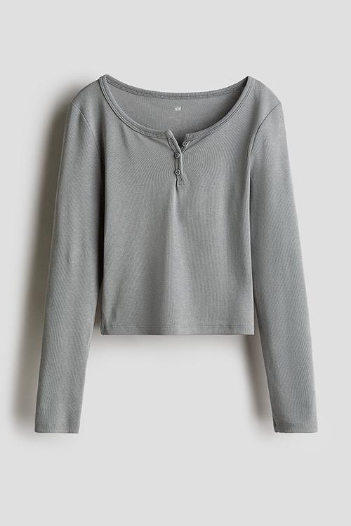 Long-sleeved jersey top - grey