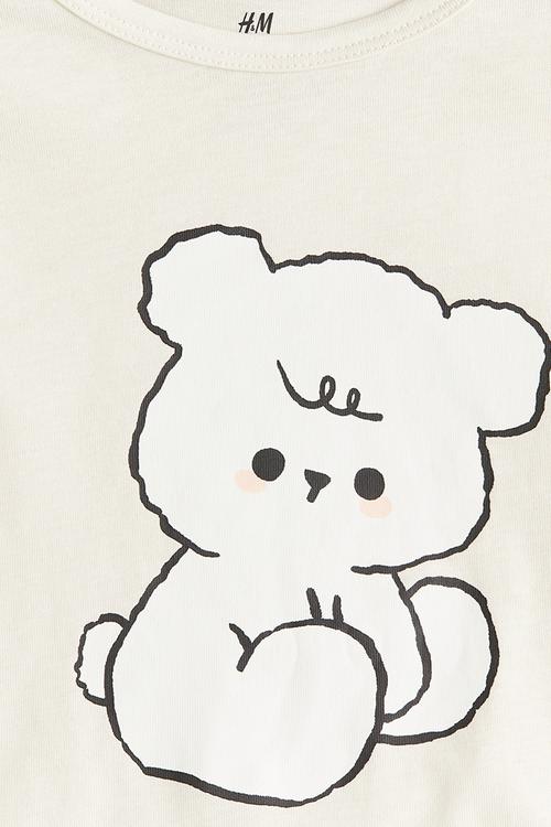 Printed cotton top - cream/teddy bear