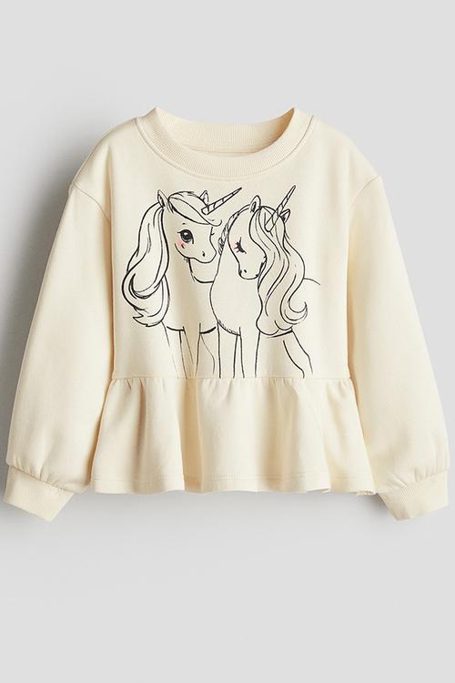 Peplum sweatshirt - light yellow unicorns