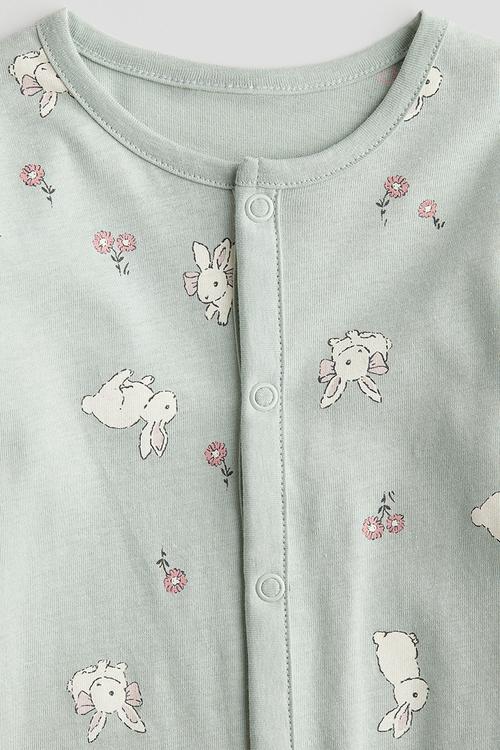 Patterned sleepsuit - light green/bunnies 