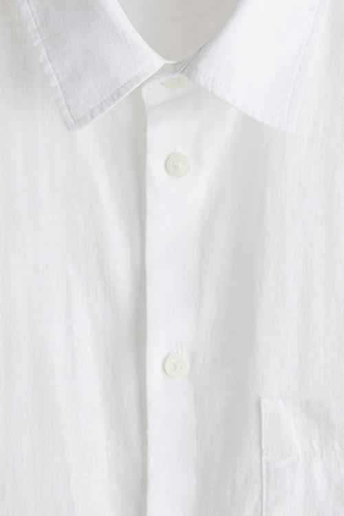 Regular fit short-sleeved linen-blend shirt - white