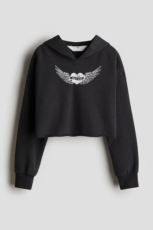 Printed cropped hoodie - black angel mind
