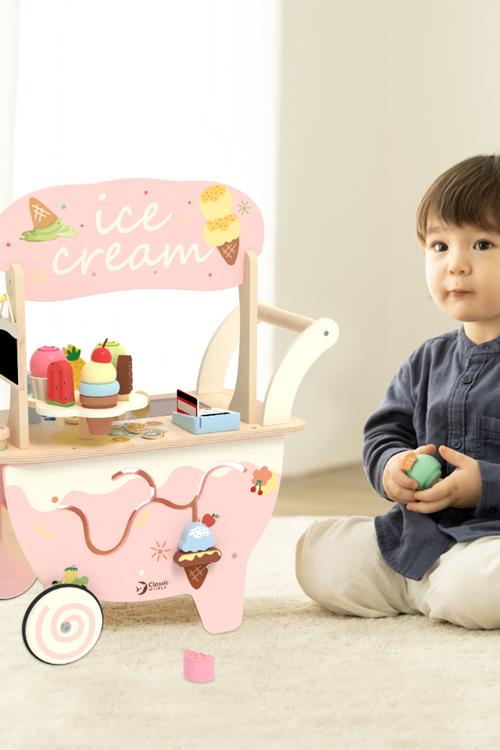 Pretend & play wooden ice cream cart 40pcs - multi