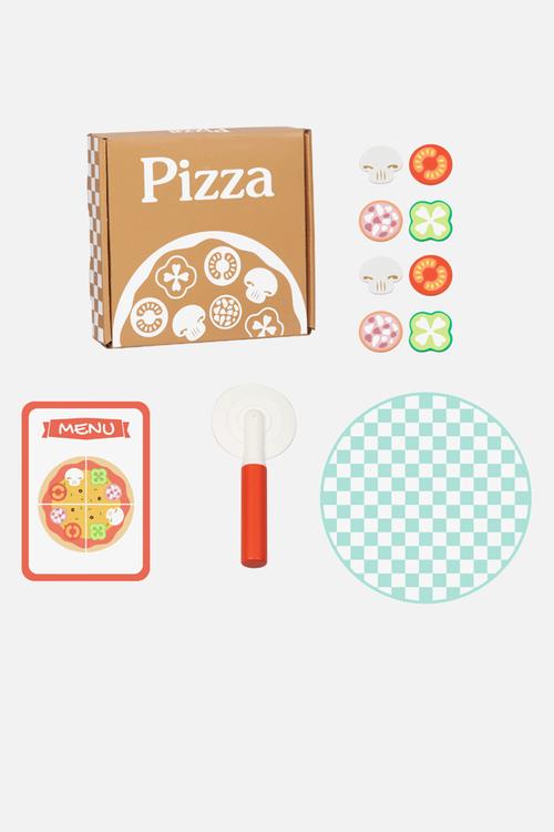 Pretend & play wooden pizza making set 16pcs - multi