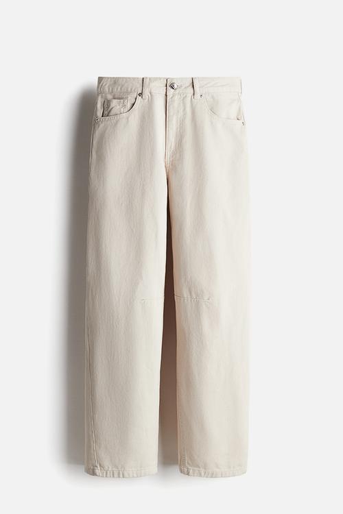 Barrel-leg twill trousers - light beige
