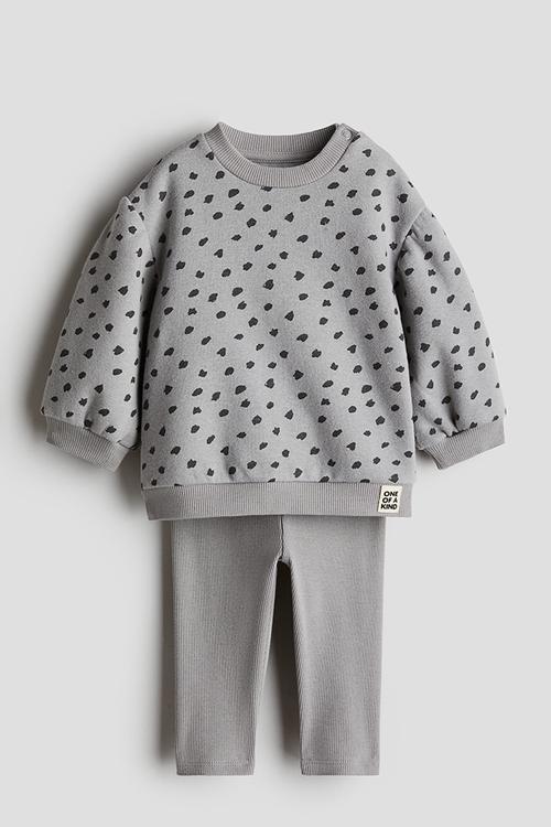2-piece sweatshirt and leggings set - grey/spotted