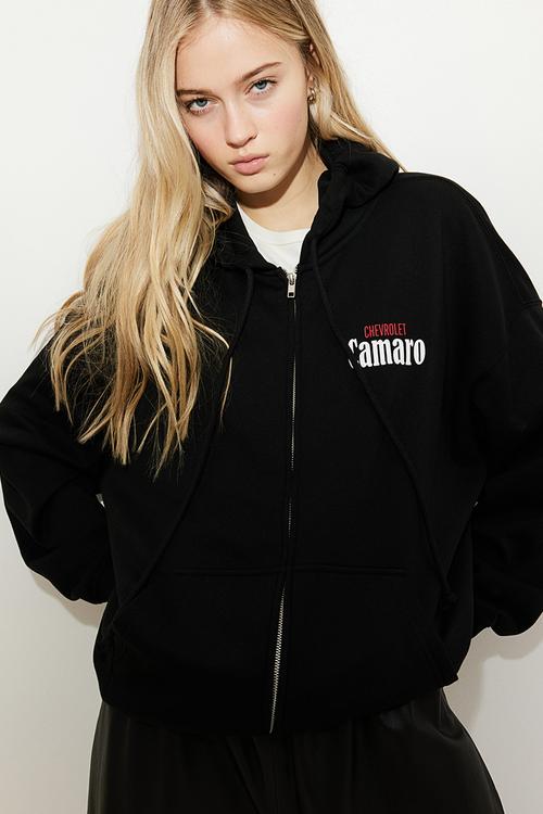 Oversized printed zip-through hoodie - black/general motors