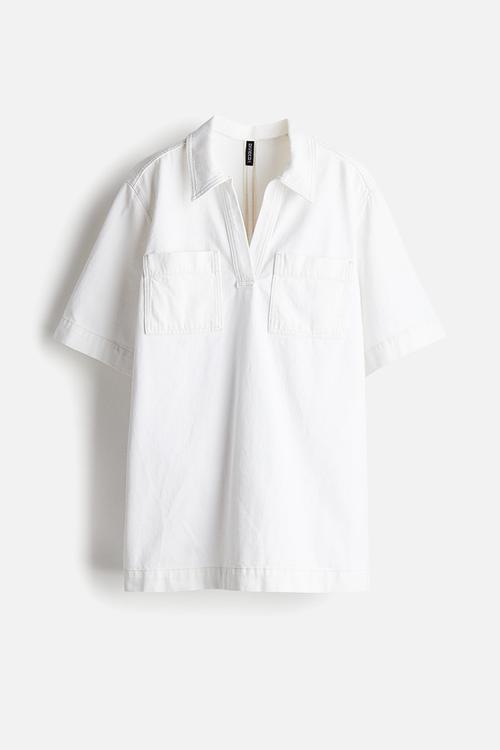 Collared denim dress - white