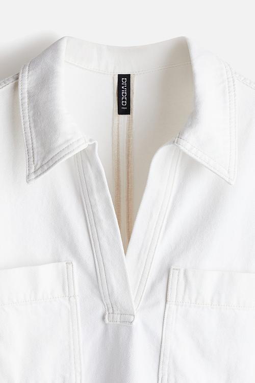 Collared denim dress - white