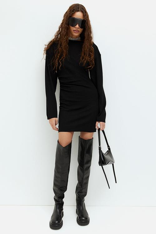 Draped bodycon dress - black