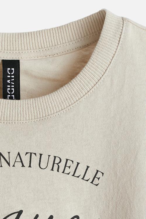 Cropped printed T-shirt - light beige/botaniques