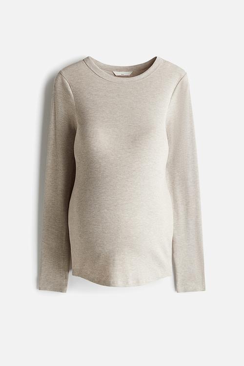 Mama ribbed jersey top - light beige marl