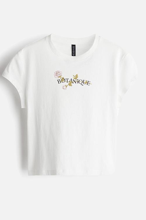 Cropped printed T-shirt - white/botanique
