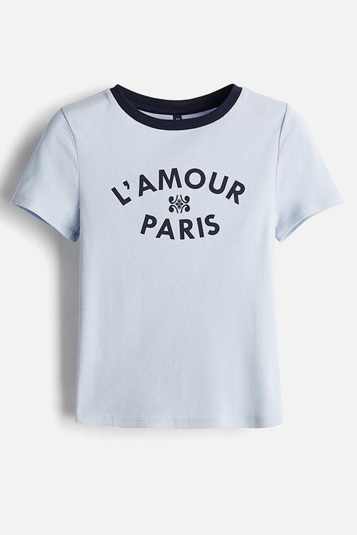 Ribbed T-shirt - light blue l'amour 