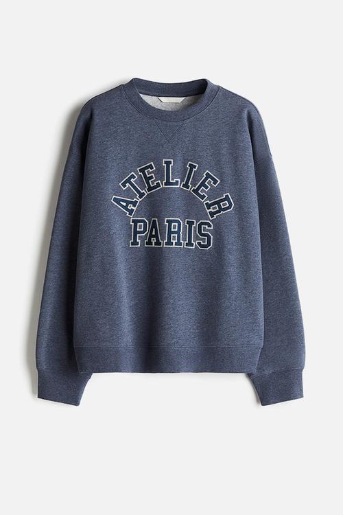 Text-motif sweatshirt - dusty blue marl/atelier paris