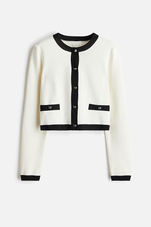 Fine-knit cardigan - cream & black