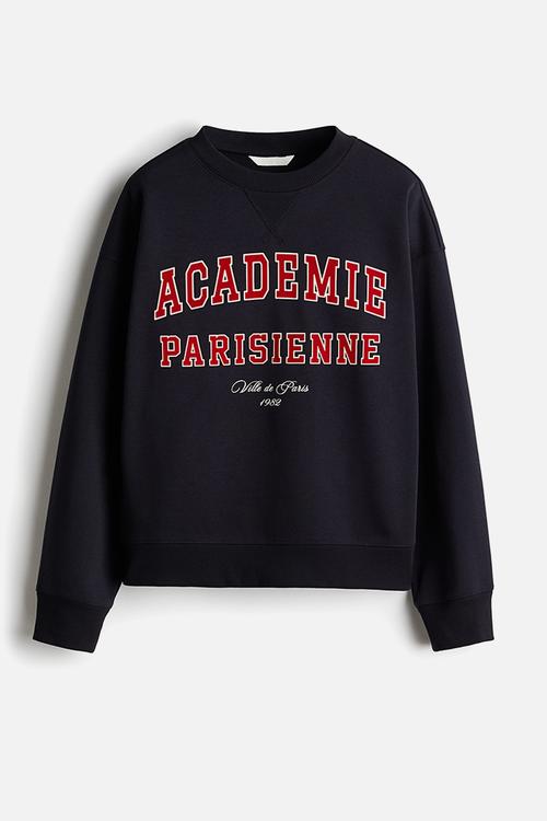 Text-motif sweatshirt - navy blue parisienne