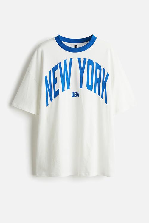 Oversized motif-detail T-shirt - cream new york