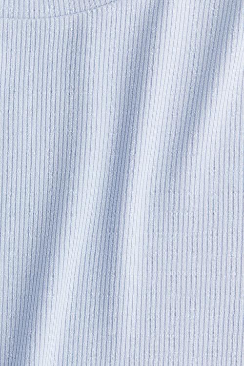 Lace-trimmed ribbed T-shirt -  light blue