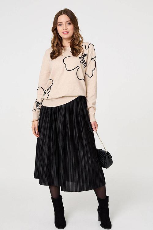Floral Embroidered Jersey - Beige