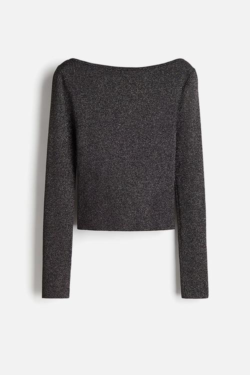 Glittery boat-neck top -  black/silver-coloured