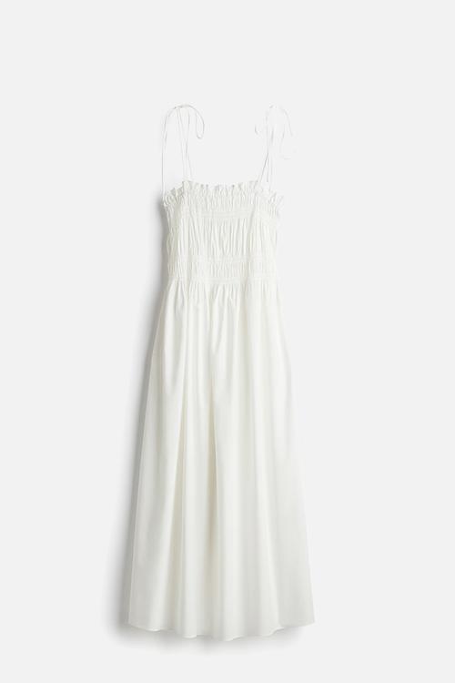 Smocked tie-strap dress - white