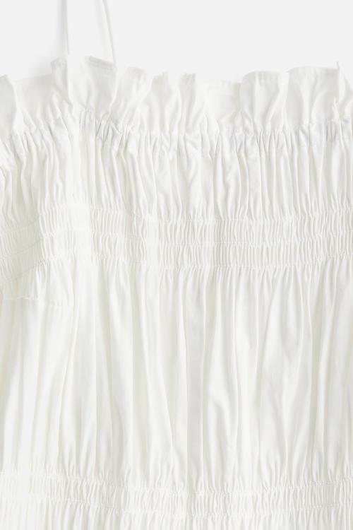Smocked tie-strap dress - white