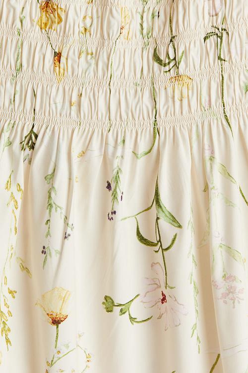 Smock-detail poplin dress - cream floral