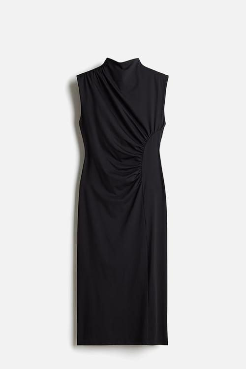 Draped turtleneck dress - black