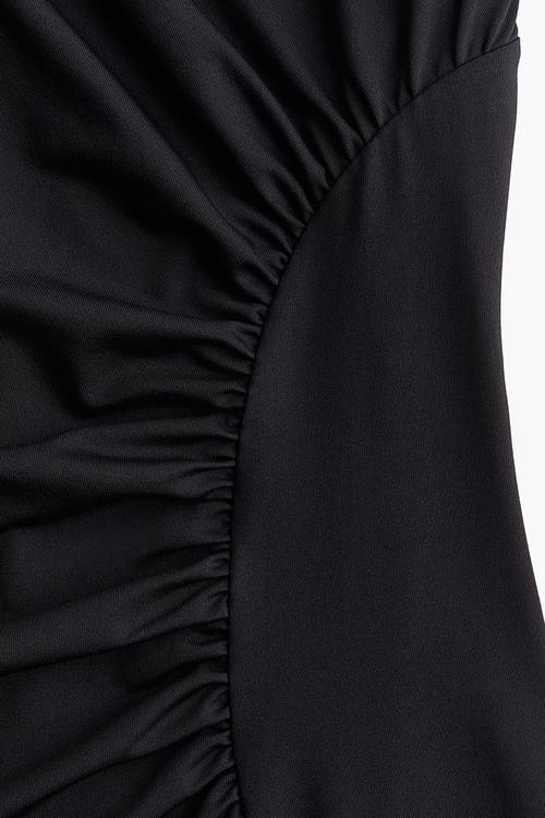 Draped turtleneck dress - black