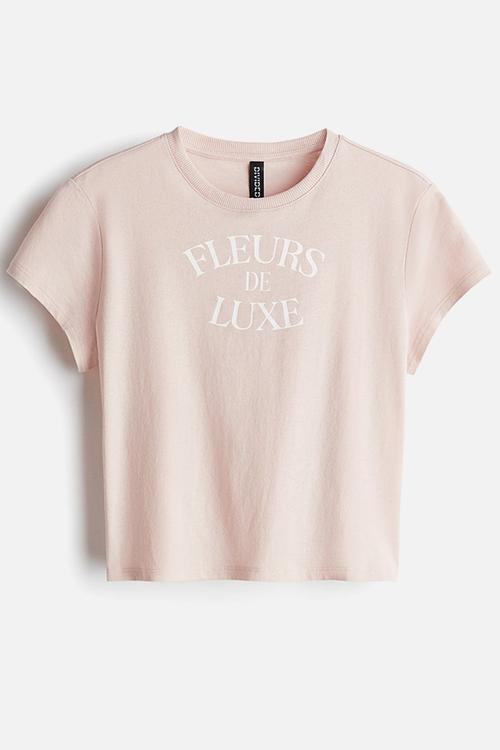 Cropped printed T-shirt - light pink/fleurs de luxe 