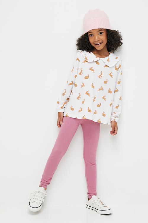 Bunny Peter pan shirt & legging set - pink & white