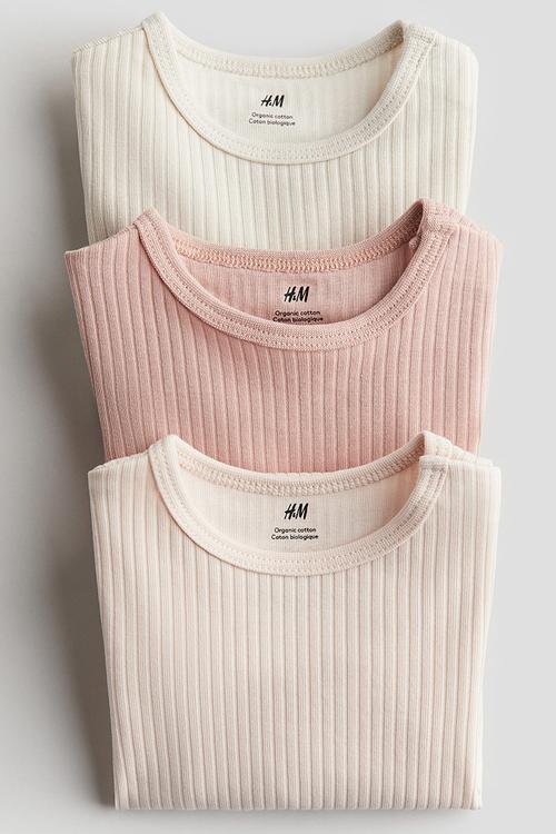 3-pack ribbed bodysuits - pink