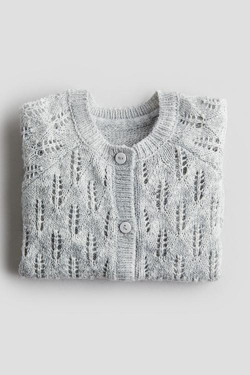Pointelle-knit cardigan - light grey