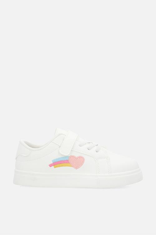 Applique lace & adjustable strap fastener sneakers - white