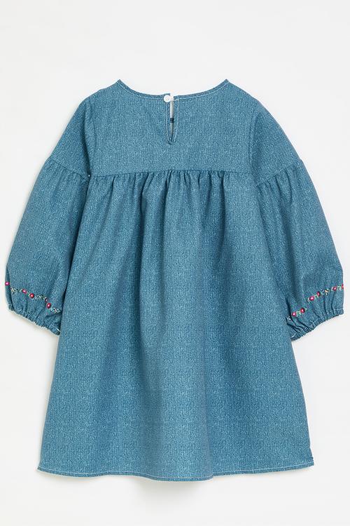 Floral applique denim dress - blue