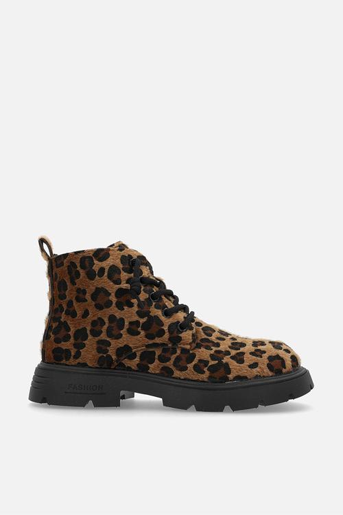 Leopard print lace up boots - brown & black