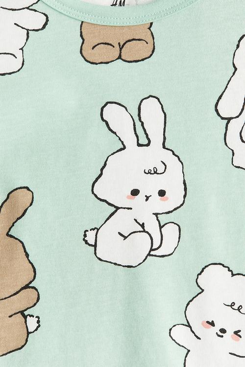 Printed cotton top - mint green bunnies