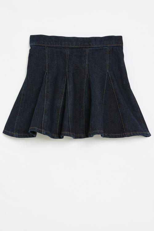 Godet-pleated denim skirt - dark denim blue